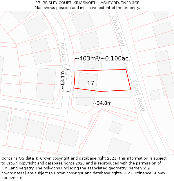 17, BRISLEY COURT, KINGSNORTH, ASHFORD, TN23 3GE: Plot and title map