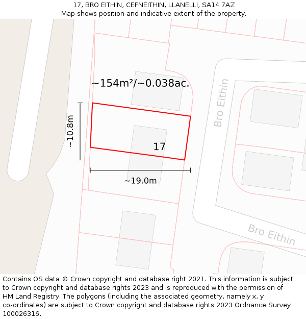 17, BRO EITHIN, CEFNEITHIN, LLANELLI, SA14 7AZ: Plot and title map