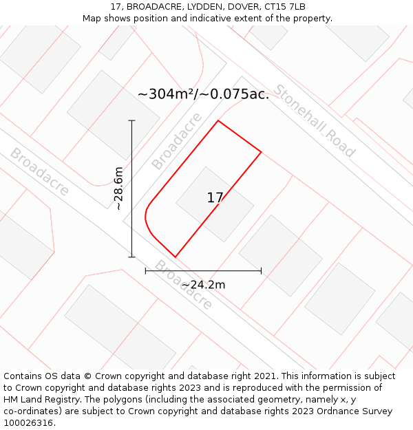 17, BROADACRE, LYDDEN, DOVER, CT15 7LB: Plot and title map