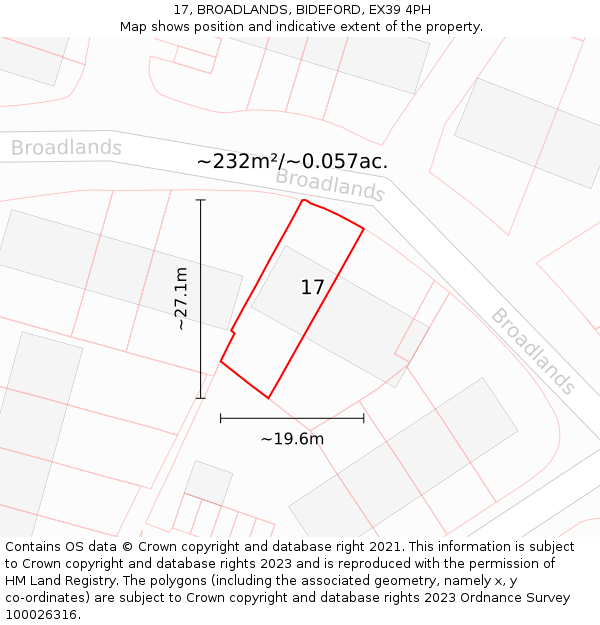 17, BROADLANDS, BIDEFORD, EX39 4PH: Plot and title map