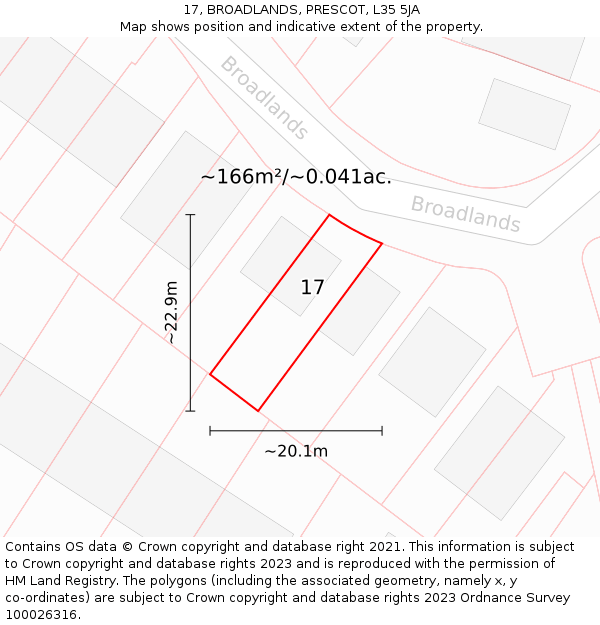 17, BROADLANDS, PRESCOT, L35 5JA: Plot and title map