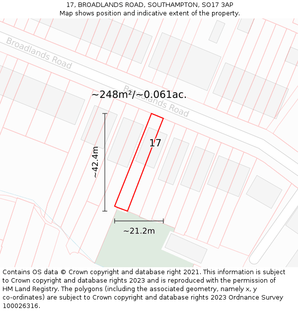 17, BROADLANDS ROAD, SOUTHAMPTON, SO17 3AP: Plot and title map