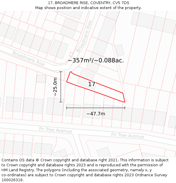 17, BROADMERE RISE, COVENTRY, CV5 7DS: Plot and title map