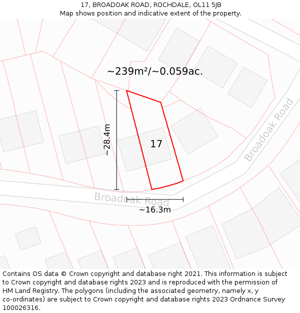 17, BROADOAK ROAD, ROCHDALE, OL11 5JB: Plot and title map