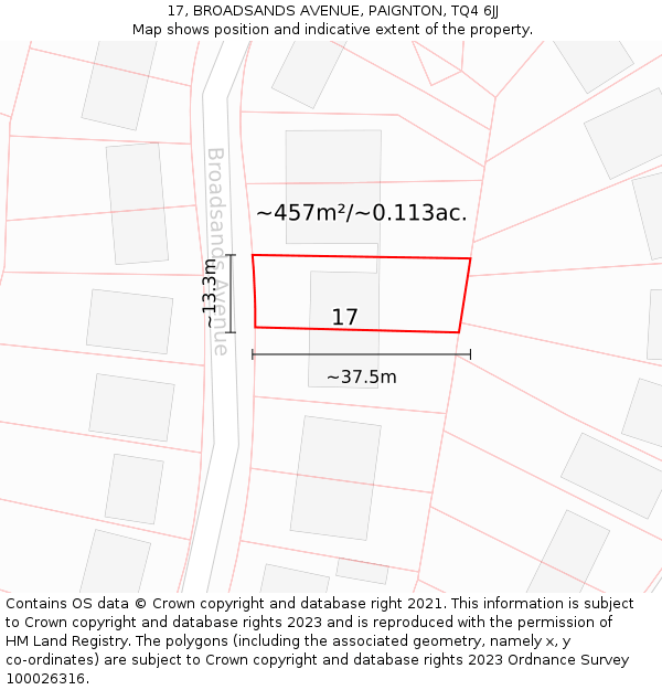 17, BROADSANDS AVENUE, PAIGNTON, TQ4 6JJ: Plot and title map