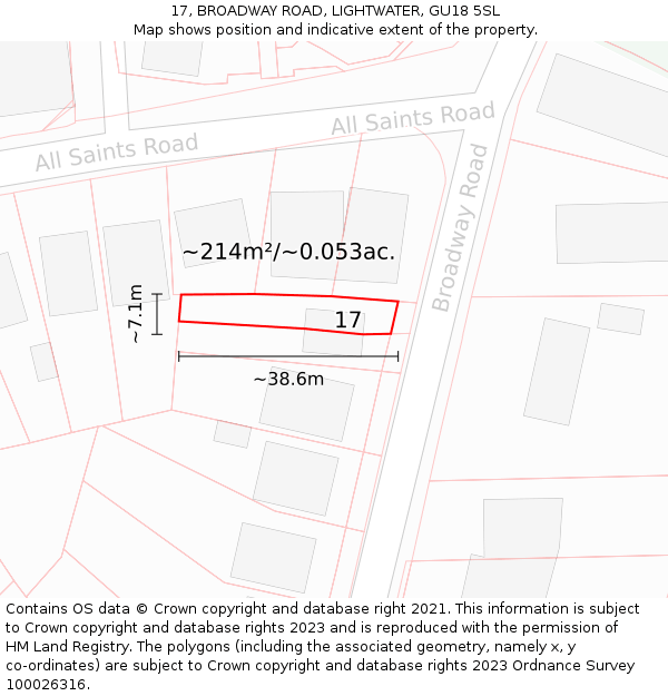 17, BROADWAY ROAD, LIGHTWATER, GU18 5SL: Plot and title map