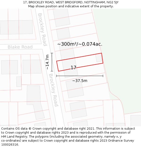 17, BROCKLEY ROAD, WEST BRIDGFORD, NOTTINGHAM, NG2 5JY: Plot and title map