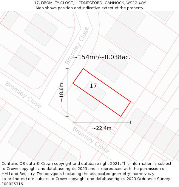 17, BROMLEY CLOSE, HEDNESFORD, CANNOCK, WS12 4QY: Plot and title map