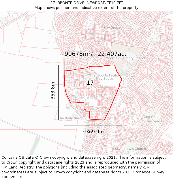 17, BRONTE DRIVE, NEWPORT, TF10 7FT: Plot and title map