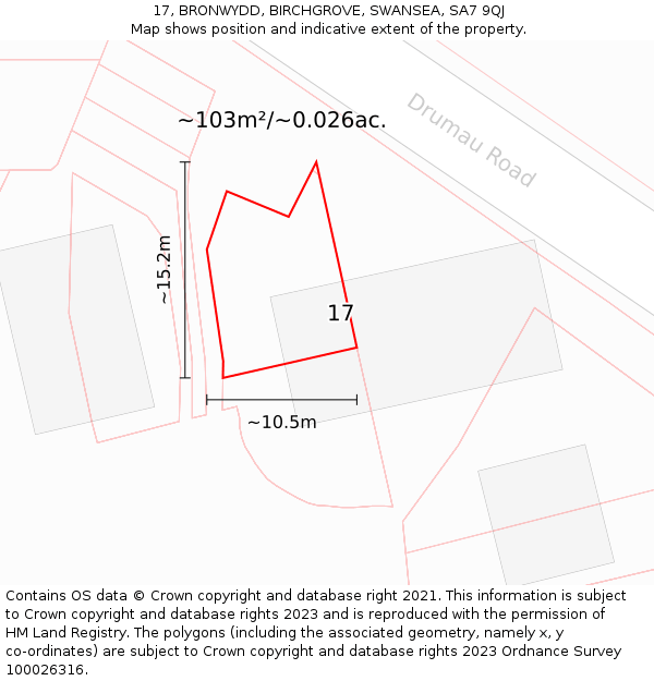 17, BRONWYDD, BIRCHGROVE, SWANSEA, SA7 9QJ: Plot and title map