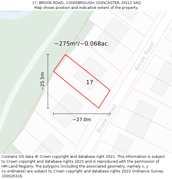 17, BROOK ROAD, CONISBROUGH, DONCASTER, DN12 3AQ: Plot and title map