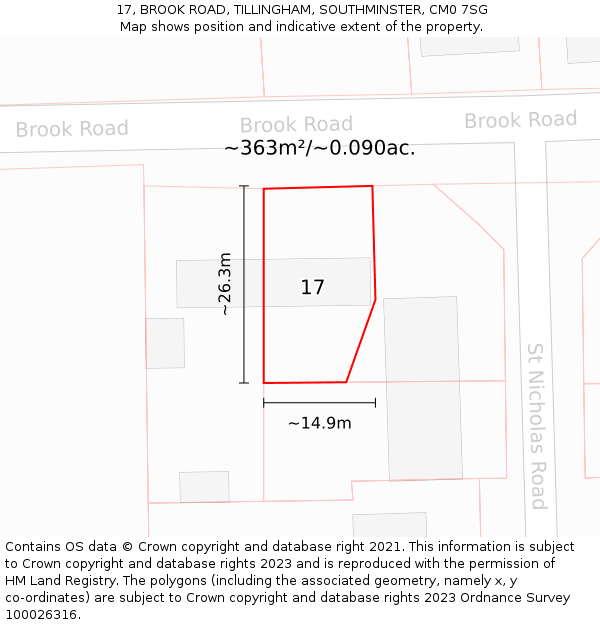 17, BROOK ROAD, TILLINGHAM, SOUTHMINSTER, CM0 7SG: Plot and title map