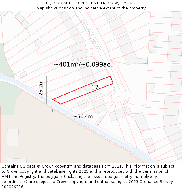 17, BROOKFIELD CRESCENT, HARROW, HA3 0UT: Plot and title map