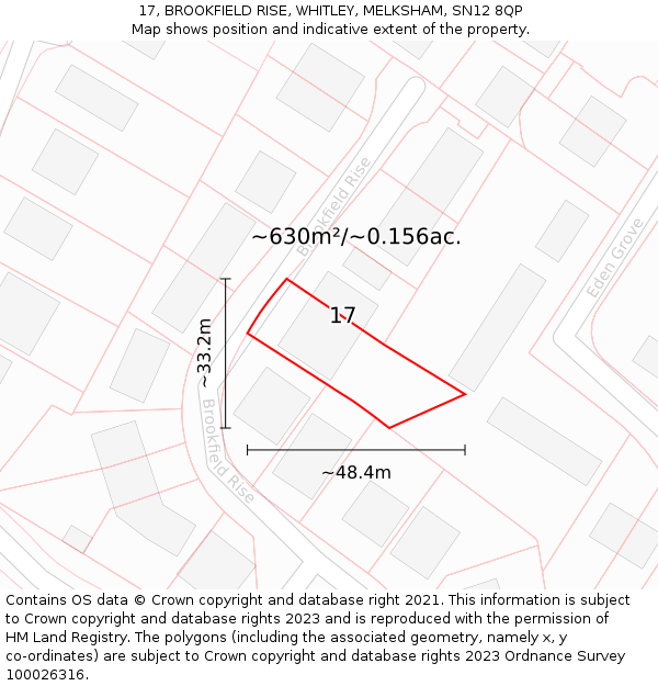 17, BROOKFIELD RISE, WHITLEY, MELKSHAM, SN12 8QP: Plot and title map