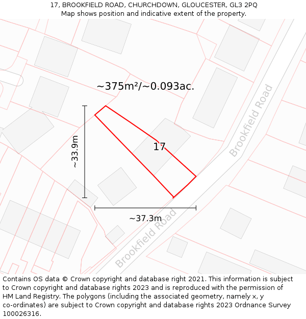 17, BROOKFIELD ROAD, CHURCHDOWN, GLOUCESTER, GL3 2PQ: Plot and title map