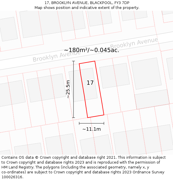 17, BROOKLYN AVENUE, BLACKPOOL, FY3 7DP: Plot and title map