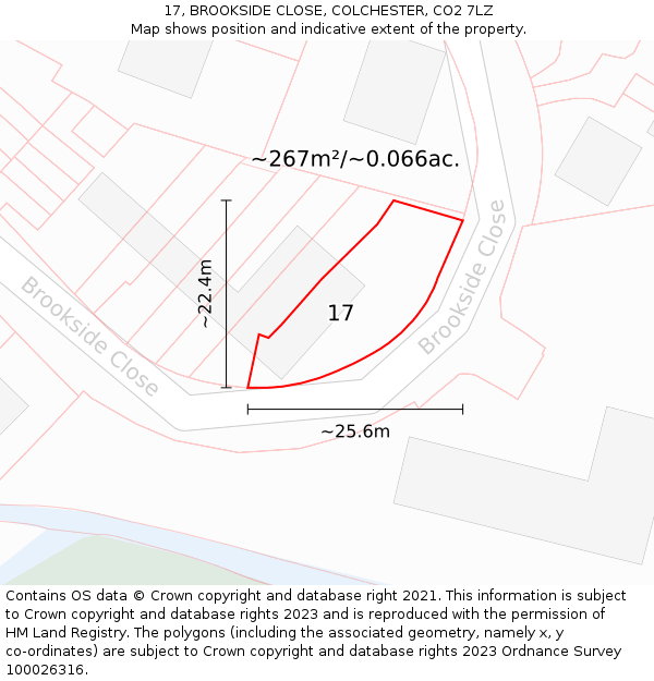 17, BROOKSIDE CLOSE, COLCHESTER, CO2 7LZ: Plot and title map