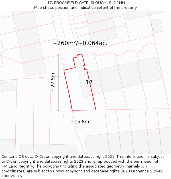 17, BROOMFIELD GATE, SLOUGH, SL2 1HH: Plot and title map