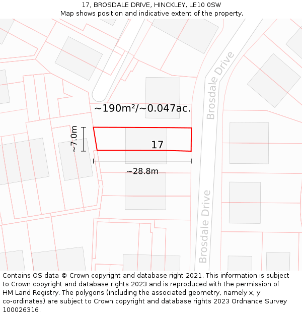 17, BROSDALE DRIVE, HINCKLEY, LE10 0SW: Plot and title map