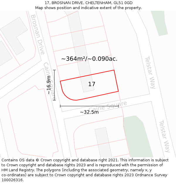 17, BROSNAN DRIVE, CHELTENHAM, GL51 0GD: Plot and title map