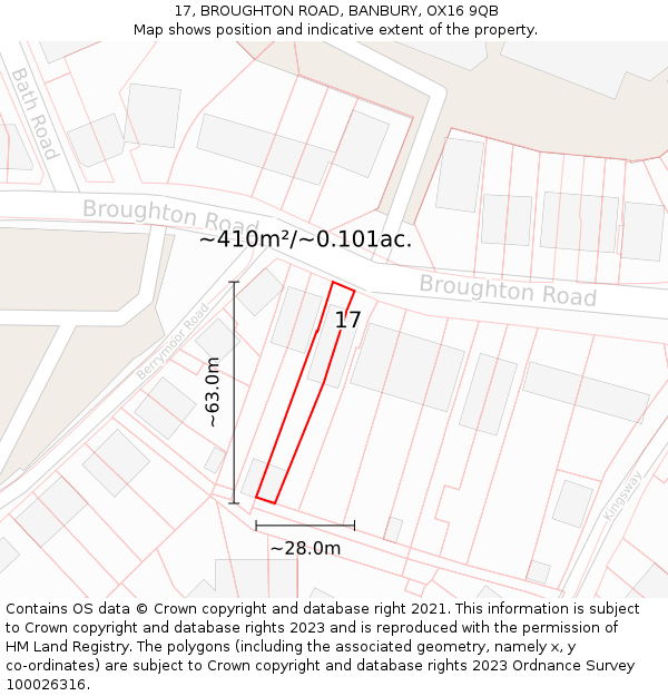 17, BROUGHTON ROAD, BANBURY, OX16 9QB: Plot and title map