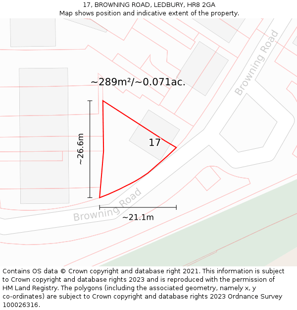 17, BROWNING ROAD, LEDBURY, HR8 2GA: Plot and title map