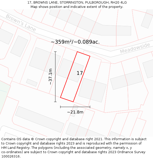 17, BROWNS LANE, STORRINGTON, PULBOROUGH, RH20 4LG: Plot and title map