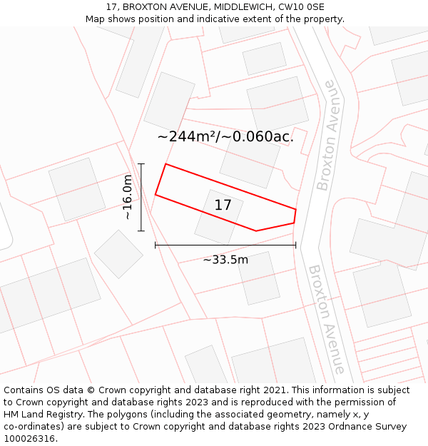 17, BROXTON AVENUE, MIDDLEWICH, CW10 0SE: Plot and title map