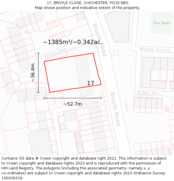 17, BROYLE CLOSE, CHICHESTER, PO19 6BG: Plot and title map