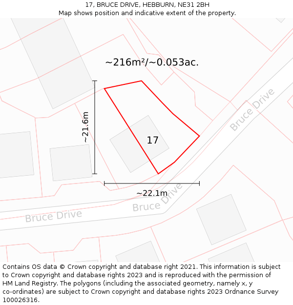 17, BRUCE DRIVE, HEBBURN, NE31 2BH: Plot and title map