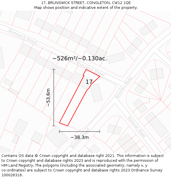 17, BRUNSWICK STREET, CONGLETON, CW12 1QE: Plot and title map