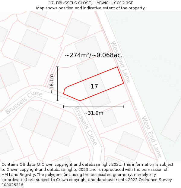 17, BRUSSELS CLOSE, HARWICH, CO12 3SF: Plot and title map