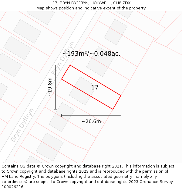 17, BRYN DYFFRYN, HOLYWELL, CH8 7DX: Plot and title map