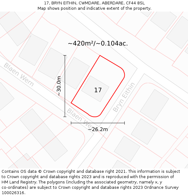 17, BRYN EITHIN, CWMDARE, ABERDARE, CF44 8SL: Plot and title map