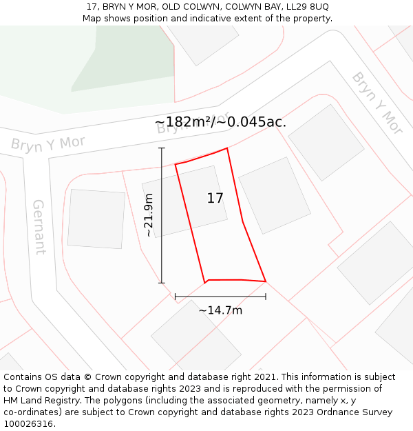 17, BRYN Y MOR, OLD COLWYN, COLWYN BAY, LL29 8UQ: Plot and title map