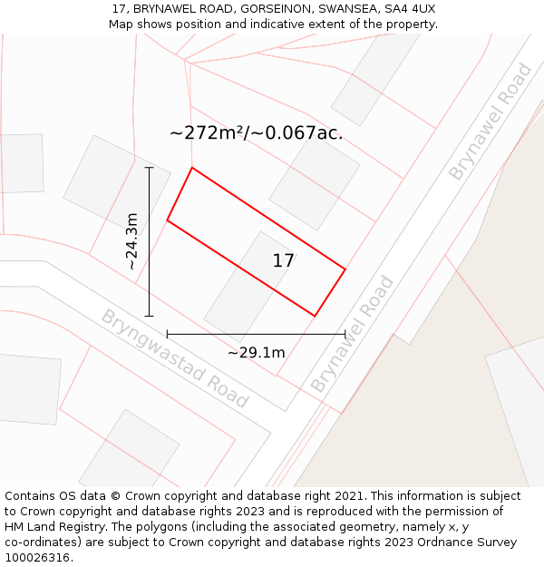 17, BRYNAWEL ROAD, GORSEINON, SWANSEA, SA4 4UX: Plot and title map