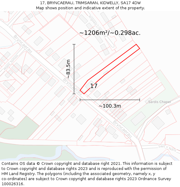 17, BRYNCAERAU, TRIMSARAN, KIDWELLY, SA17 4DW: Plot and title map