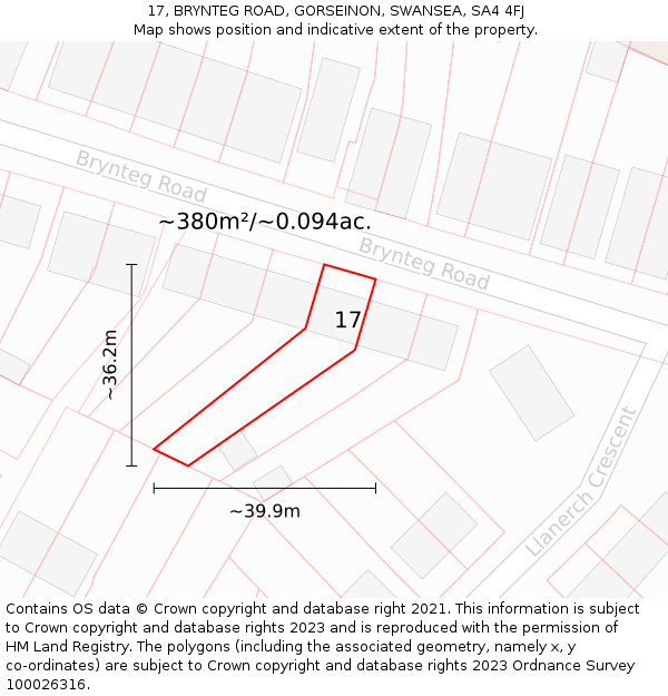 17, BRYNTEG ROAD, GORSEINON, SWANSEA, SA4 4FJ: Plot and title map