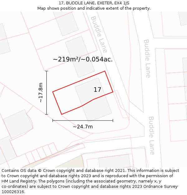 17, BUDDLE LANE, EXETER, EX4 1JS: Plot and title map