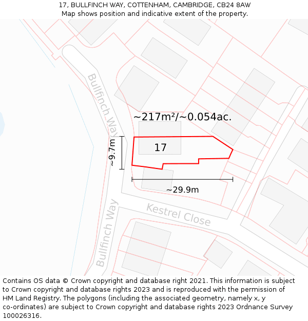 17, BULLFINCH WAY, COTTENHAM, CAMBRIDGE, CB24 8AW: Plot and title map