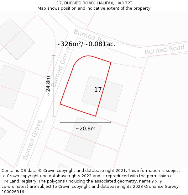 17, BURNED ROAD, HALIFAX, HX3 7PT: Plot and title map