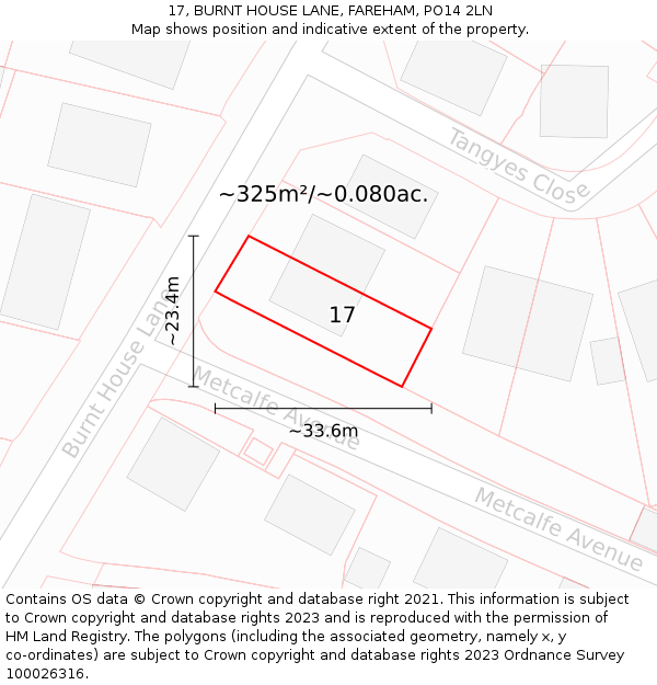 17, BURNT HOUSE LANE, FAREHAM, PO14 2LN: Plot and title map