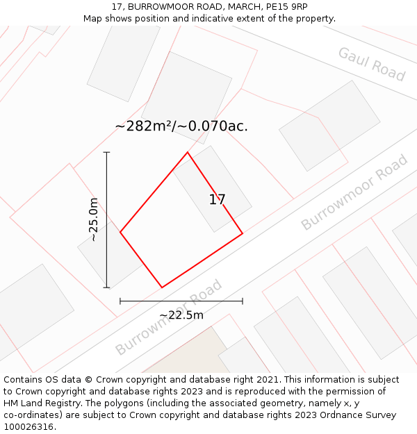 17, BURROWMOOR ROAD, MARCH, PE15 9RP: Plot and title map