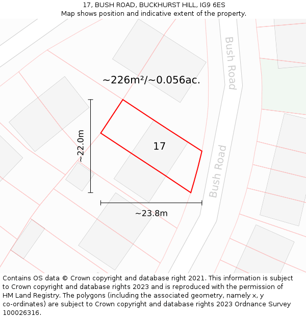 17, BUSH ROAD, BUCKHURST HILL, IG9 6ES: Plot and title map