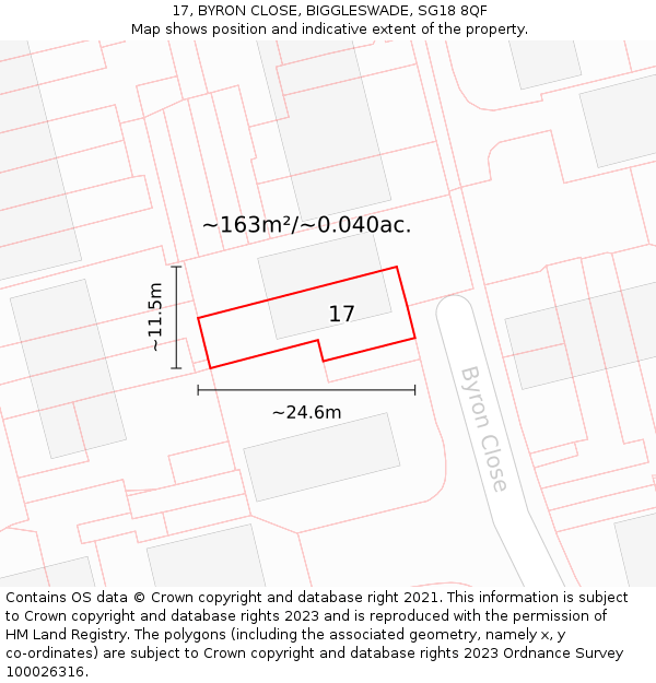 17, BYRON CLOSE, BIGGLESWADE, SG18 8QF: Plot and title map