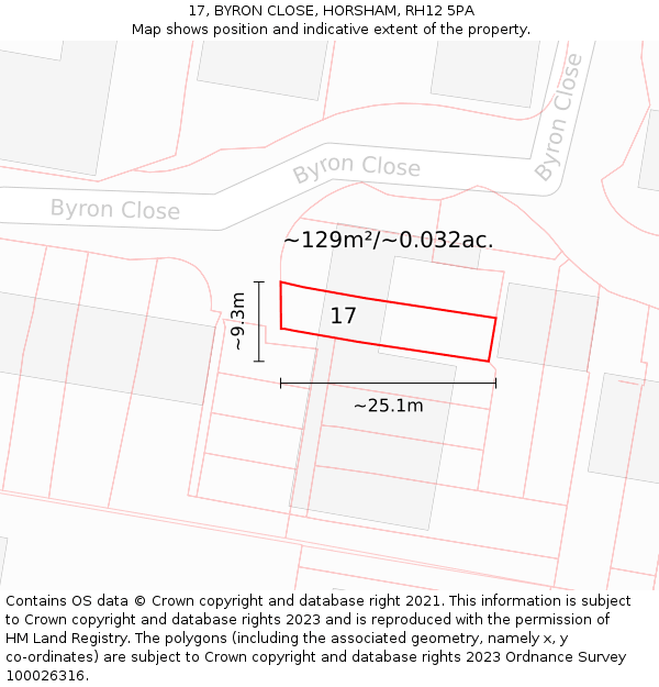 17, BYRON CLOSE, HORSHAM, RH12 5PA: Plot and title map