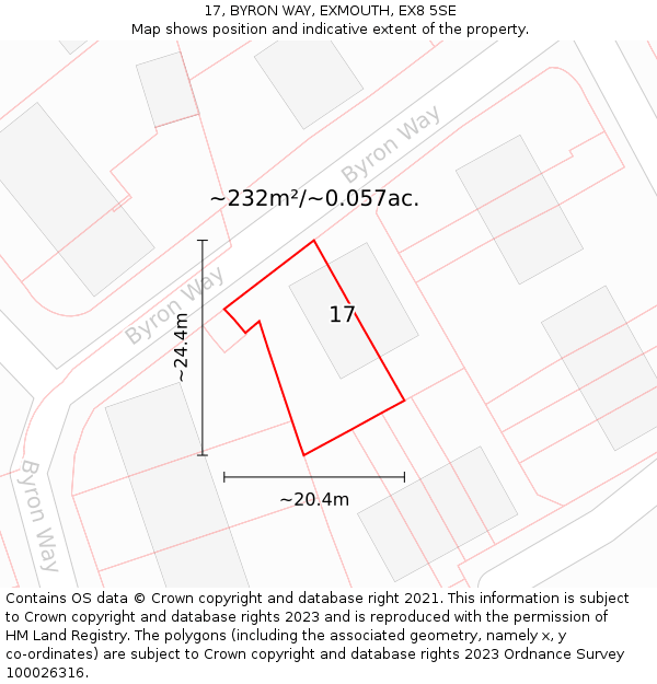 17, BYRON WAY, EXMOUTH, EX8 5SE: Plot and title map