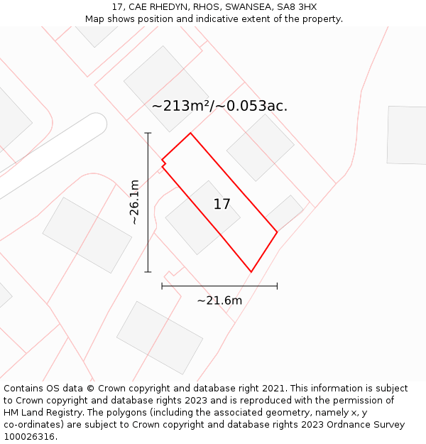 17, CAE RHEDYN, RHOS, SWANSEA, SA8 3HX: Plot and title map