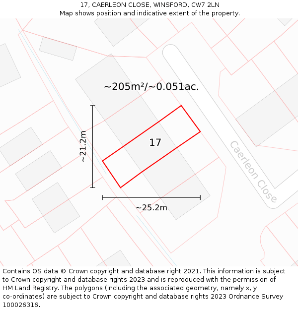 17, CAERLEON CLOSE, WINSFORD, CW7 2LN: Plot and title map