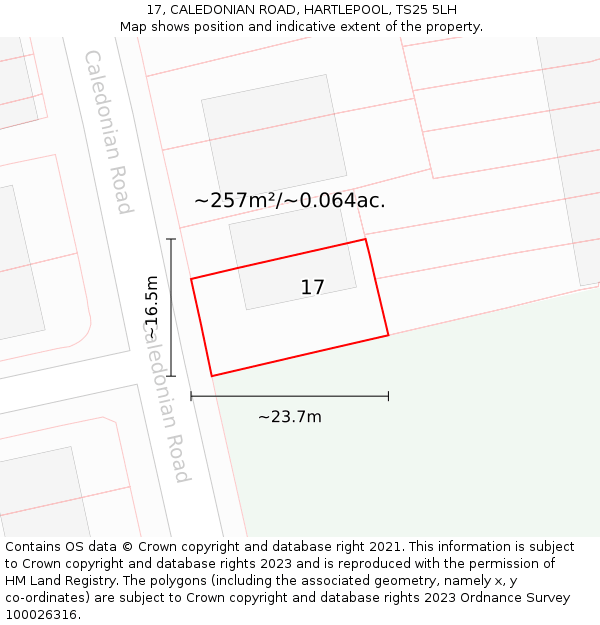 17, CALEDONIAN ROAD, HARTLEPOOL, TS25 5LH: Plot and title map